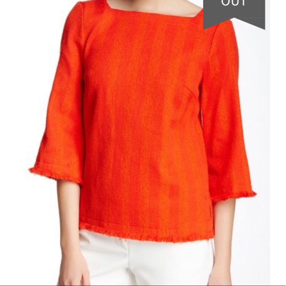 Trina Turk Simone Blouse with frayed edges - Poppy